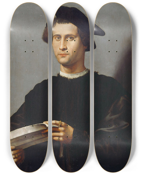 Triptych art skateboard deck of Ridolfo Ghirlandaio Portrait Of Silvestro Aldobrandini by Ridolfo Ghirlandaio (1483-1561)