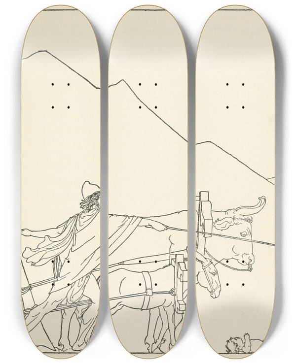 Triptych art skateboard deck of Padraic Colum The Childrens Homer Pl 04 by Padraic Colum (1881-1972)