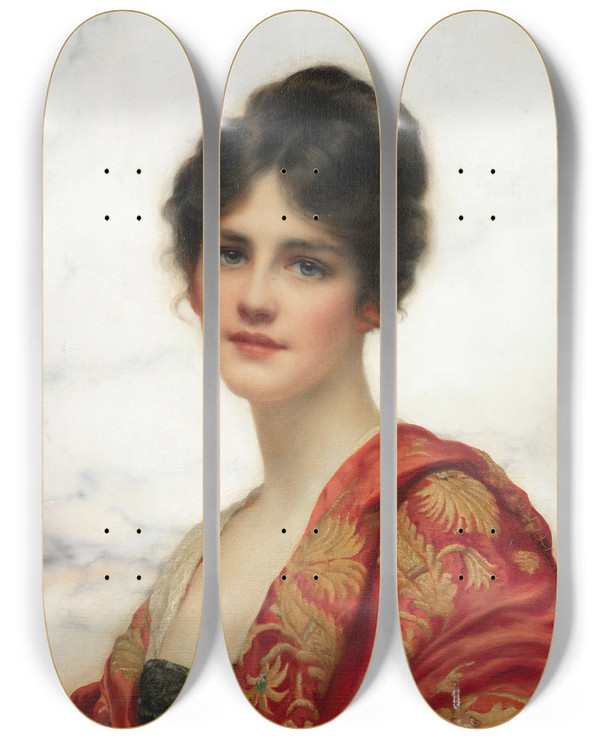 Triptych art skateboard deck of William Clarke Wontner Esme by William Clarke Wontner (1857-1930)