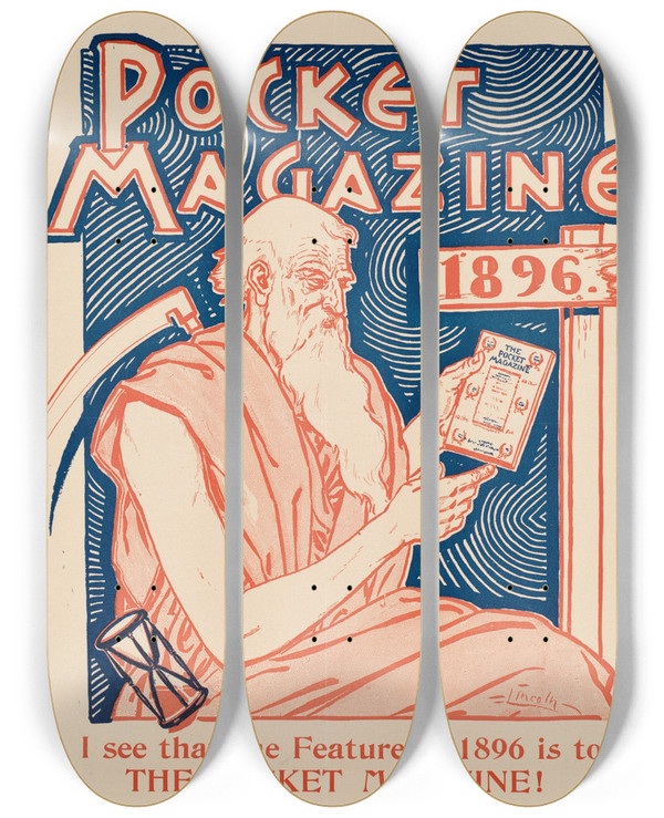 Triptych art skateboard deck of Awb Lincoln Pocket Magazine_1 by A.W.B. Lincoln (19-20-)