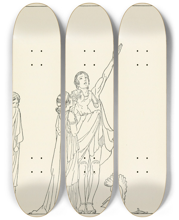 Triptych art skateboard deck of Padraic Colum The Childrens Homer Pl 24 by Padraic Colum (1881-1972)