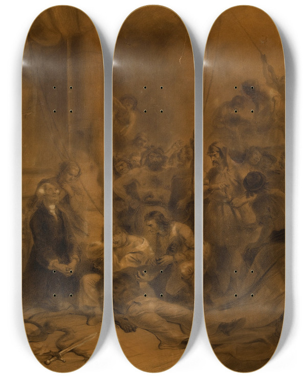 Triptych art skateboard deck of Felix Octavius Carr Darley The Death Of Scipio The Red Rover By James Fenimore Cooper by Felix Octavius Carr Darley (1822-1888)