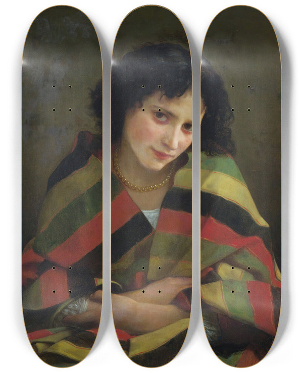 Triptych art skateboard deck of William Bouguereau Frileuse by William Bouguereau (1825-1905)