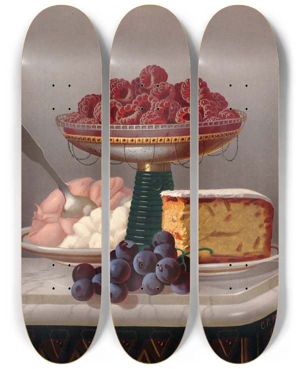 Triptych art skateboard deck of Carducius Plantagenet Ream Dessert No 4 by Carducius Plantagenet Ream (1838-1917)