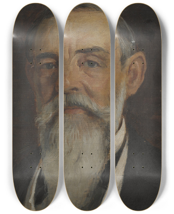 Triptych art skateboard deck of Edvard Persus Unknown Man by Edvard Perseus (1841-1890)