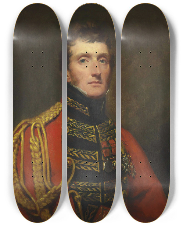 Triptych art skateboard deck of Sir Henry Raeburn Portrait Of Lieutenant General William Stuart by Sir Henry Raeburn (1756-1823)