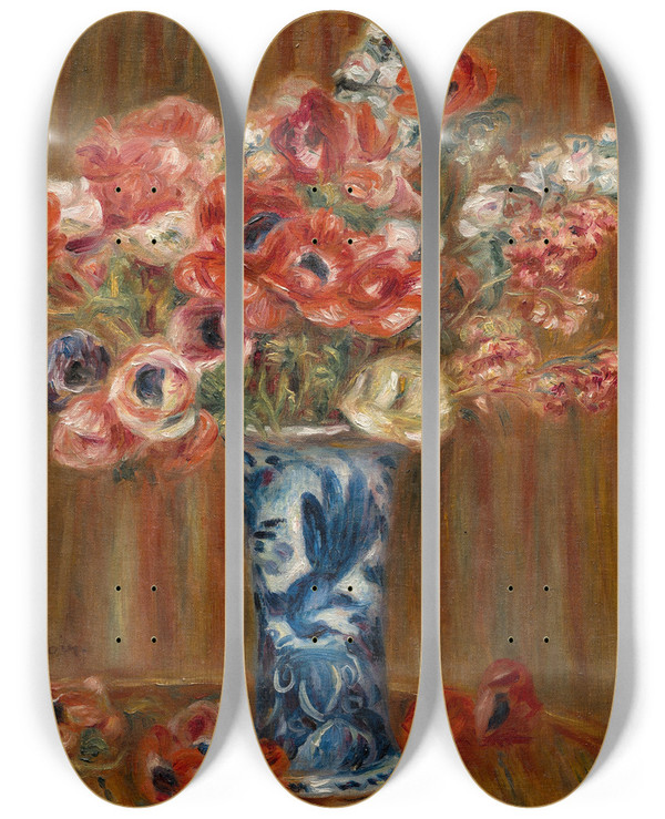 Triptych art skateboard deck of Pierreauguste Renoir Anmones Au Vase De Delft by Pierre-Auguste Renoir (1841-1919)