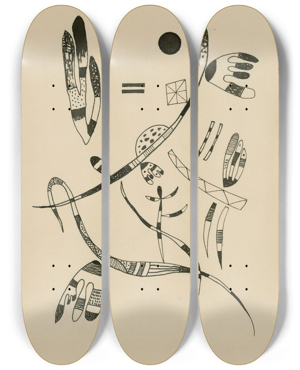 Triptych art skateboard deck of Wassily Kandinsky Ohne Titel_10 by Wassily Kandinsky (1866-1944)