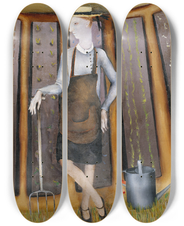 Triptych art skateboard deck of Karin Luts Gardener by Karin Luts (1904-1993)