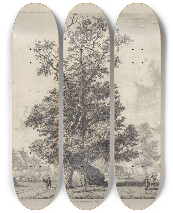 Triptych art skateboard deck of Jacob George Strutt The Crawley Elm by Jacob George Strutt (1784-1867)