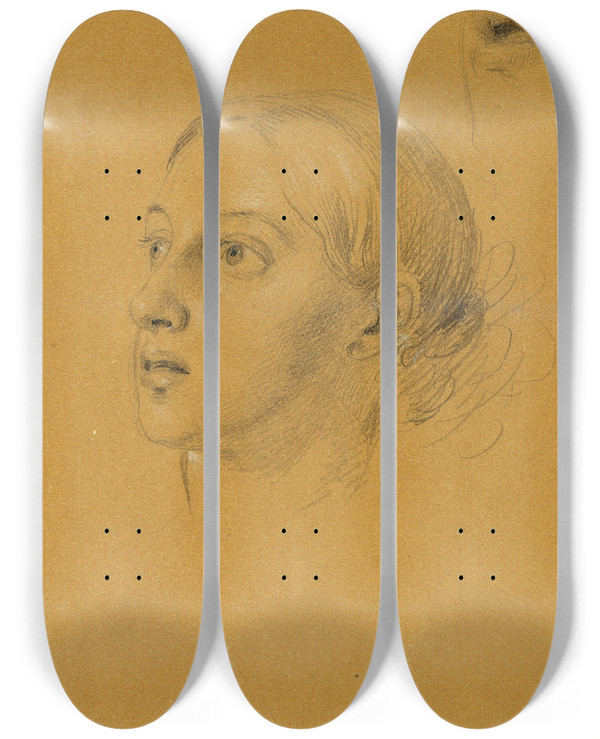 Triptych art skateboard deck of Johann Peter Krafft Kopfstudie Zu Arindal Und Daura_5 by Johann Peter Krafft (1780-1856)