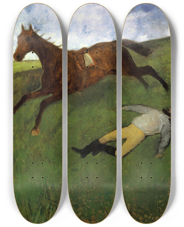 Triptych art skateboard deck of Edgar Degas Injured Jockey by Edgar Degas (1834-1917)