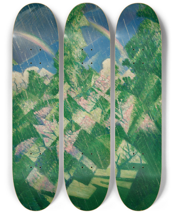 Triptych art skateboard deck of Christopher R W Nevinson The Four Seasons Spring by Christopher R W Nevinson (1889-1946)