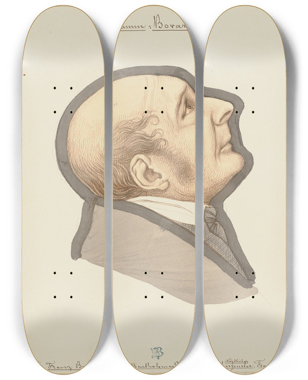 Triptych art skateboard deck of Eduard Von Steinle Portrait Of Franz Brentano by Eduard Von Steinle (1810-1886)