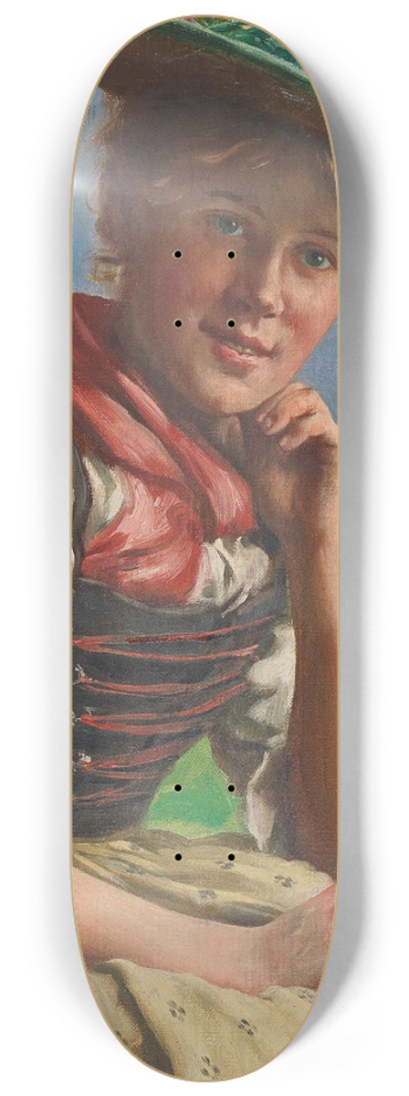 Emil Rau - Young Lass set against a Landscape 8.25 inch art skate deck