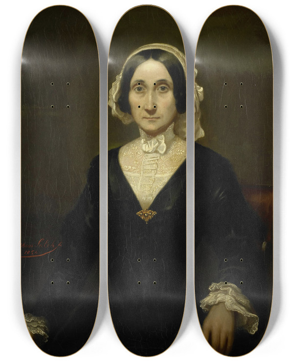 Triptych art skateboard deck of Raden Saleh Portrait Of Mrs Wjs Van Alphen Baroness Van Reede Van Oudtshoorn by Raden Saleh (1811-1880)