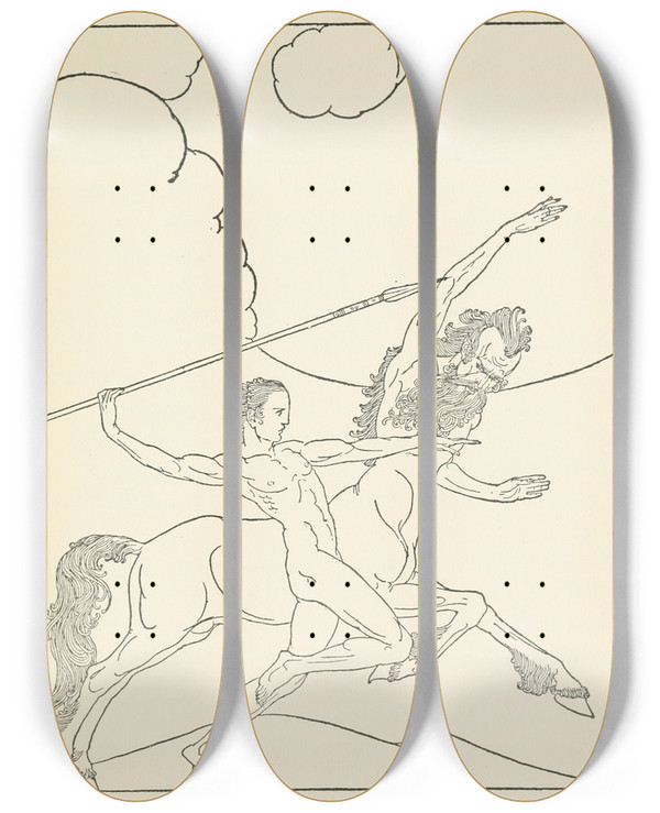 Triptych art skateboard deck of Padraic Colum The Childrens Homer Pl 13 by Padraic Colum (1881-1972)