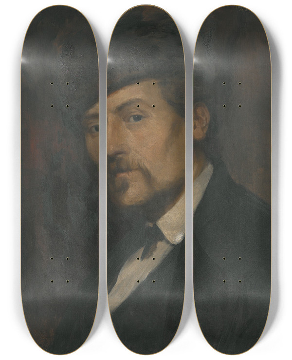 Triptych art skateboard deck of Edvard Persus Selfportrait by Edvard Perseus (1841-1890)