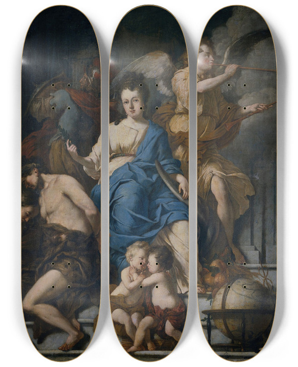 Triptych art skateboard deck of Johannes Voorhout Allegory Of The Treaty Of Ryswick 1697 by Johannes Voorhout (1647-1723)