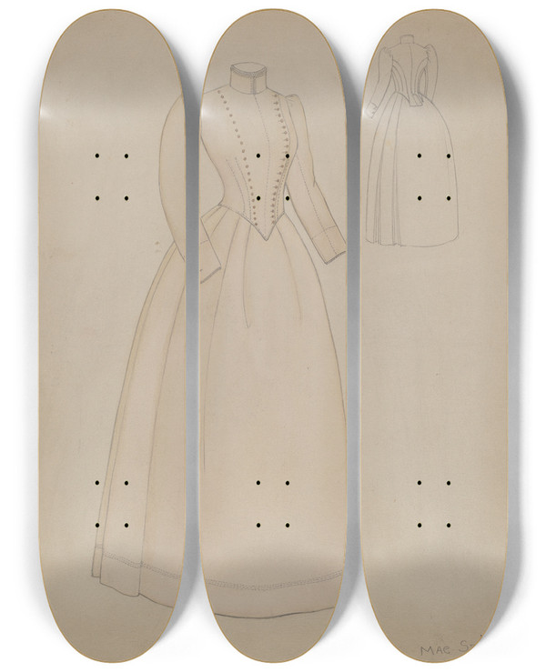 Triptych art skateboard deck of Mae Szilvasy Dress_2 by Mae Szilvasy