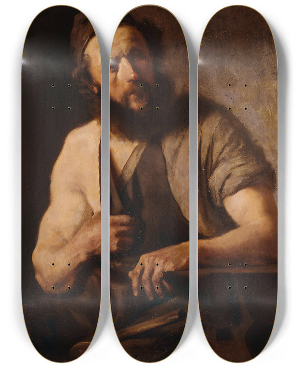 Triptych art skateboard deck of Franz Von Defregger The Blacksmith by Franz Von Defregger (1835-1921)