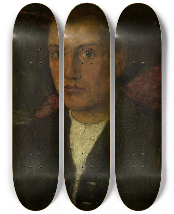 Triptych art skateboard deck of Fritz Boehle Selfportrait by Fritz Boehle (1873-1916)