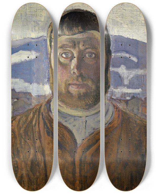 Triptych art skateboard deck of Edouard Vallet Selfportrait by Edouard Vallet (1876-1929)