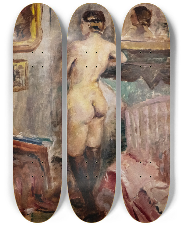 Triptych art skateboard deck of Luce Boyals Back Nude by Luce Boyals (1892-1946)