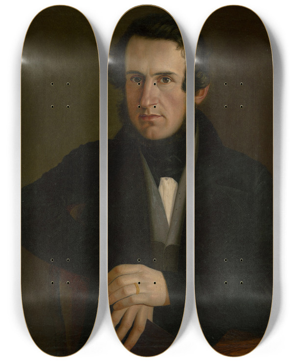 Triptych art skateboard deck of Jozef Boetech Klemens Portrait Of J V Frio by Jozef Bozetech Klemens (1817-1883)