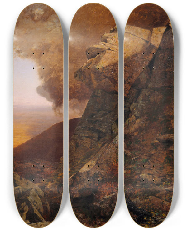 Triptych art skateboard deck of Jervis Mcentee A Cliff In The Katskills by Jervis Mcentee (1828-1891)