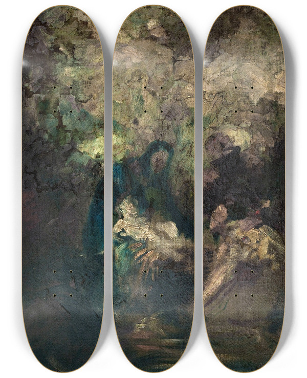 Triptych art skateboard deck of Jeanbaptiste Carpeaux Ladoration Des Bergers by Jean-Baptiste Carpeaux (1827-1875)