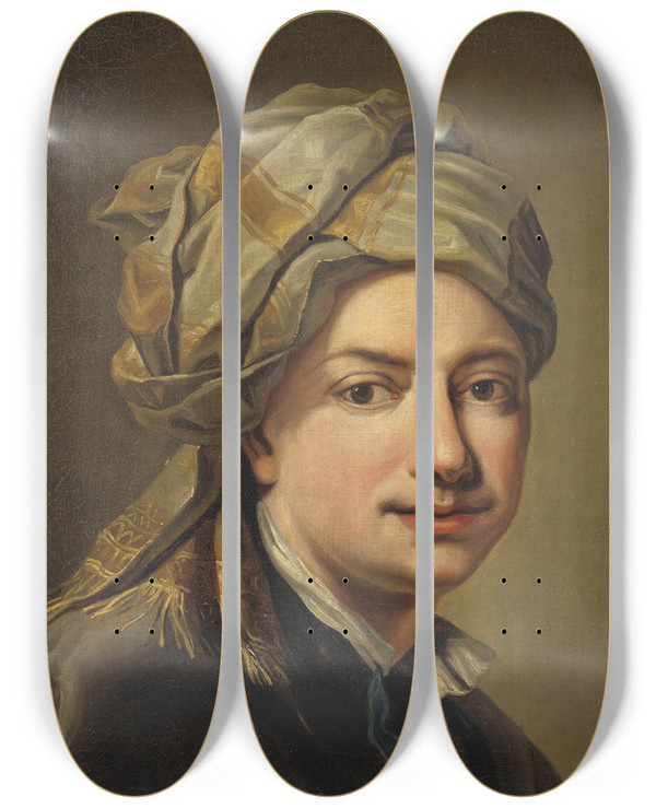 Triptych art skateboard deck of Martin Van Meytens Selfportrait_2 by Martin Van Meytens (1695-1770)