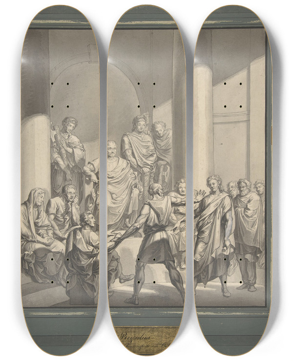 Triptych art skateboard deck of Franz Von Hauslab The Younger Assembly Of Roman Figures From Regulus A Play By Collin by Franz von Hauslab the Younger (1798-1883)