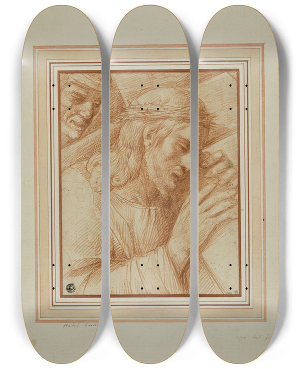 Triptych art skateboard deck of Cesare Rossetti Christ Carrying The Cross by Cesare Rossetti (1565-1623)