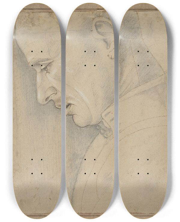 Triptych art skateboard deck of Luca Signorelli Head Of A Man In Profile by Luca Signorelli (1470-1523)