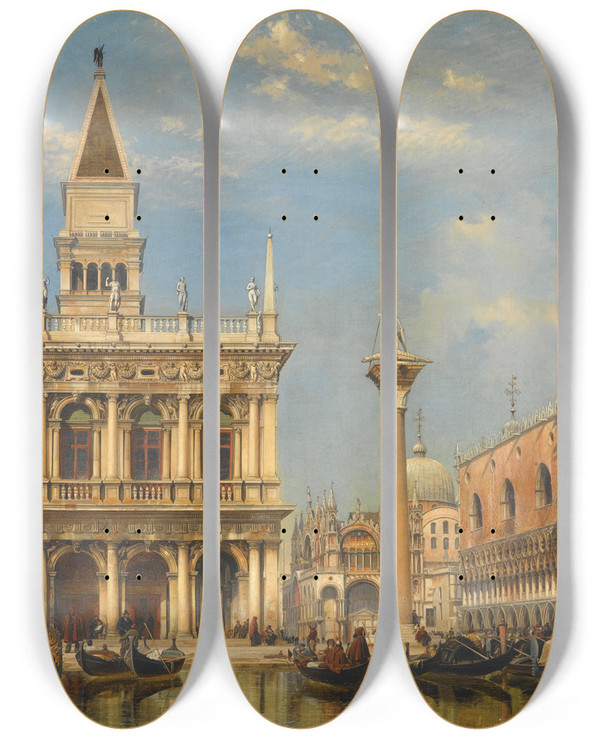 Triptych art skateboard deck of Edward William Cooke The Piazzetta Of St Mark Venice by Edward William Cooke (1811-1880)