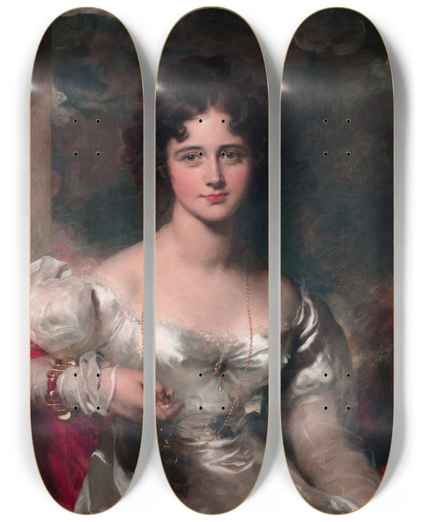 Triptych art skateboard deck of Sir Thomas Lawrence Portrait Of Miss Rosamond Croker by Sir Thomas Lawrence (1769-1830)