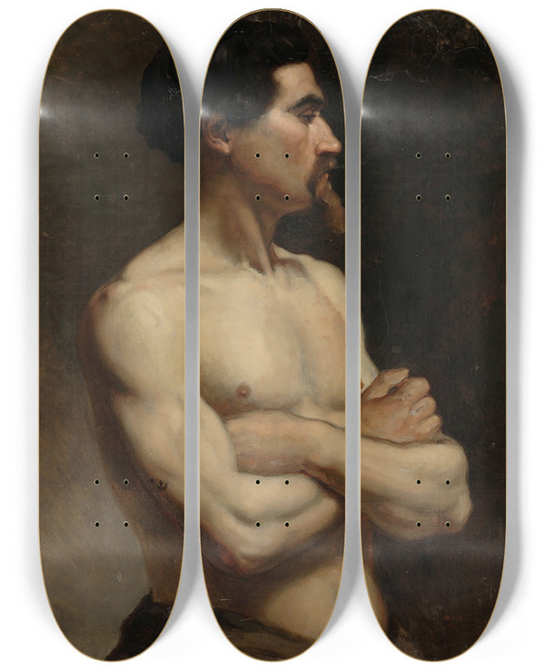 Triptych art skateboard deck of Albert Edelfelt Male Model Academy Study_2 by Albert Edelfelt (1854-1905)