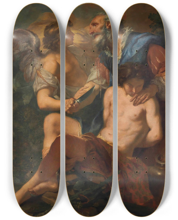 Triptych art skateboard deck of Angelo Trevisani The Sacrifice Of Isaac by Angelo Trevisani (1669-1753)