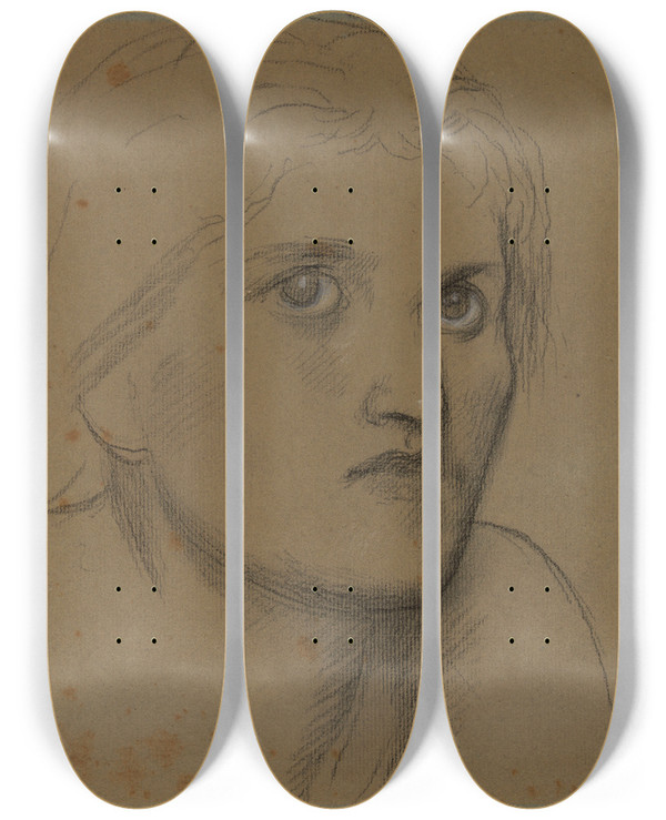 Triptych art skateboard deck of Pierre Puvis De Chavannes Tte De Femme Iii by Pierre Puvis De Chavannes (1824-1898)