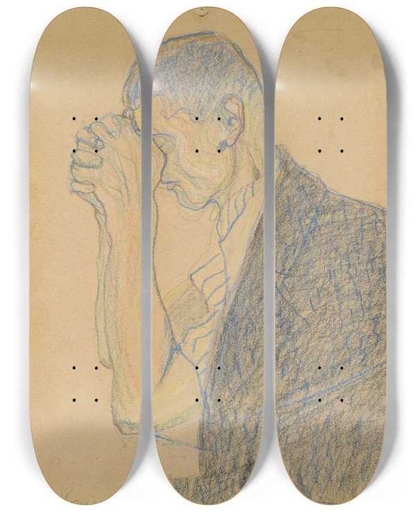 Triptych art skateboard deck of Anton Faistauer Studie Betender Mann by Anton Faistauer (1887-1930)