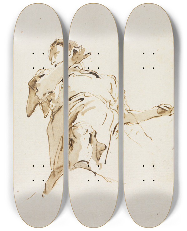 Triptych art skateboard deck of Giovanni Battista Tiepolo Male Figure Seen From Below by Giovanni Battista Tiepolo (1696-1770)