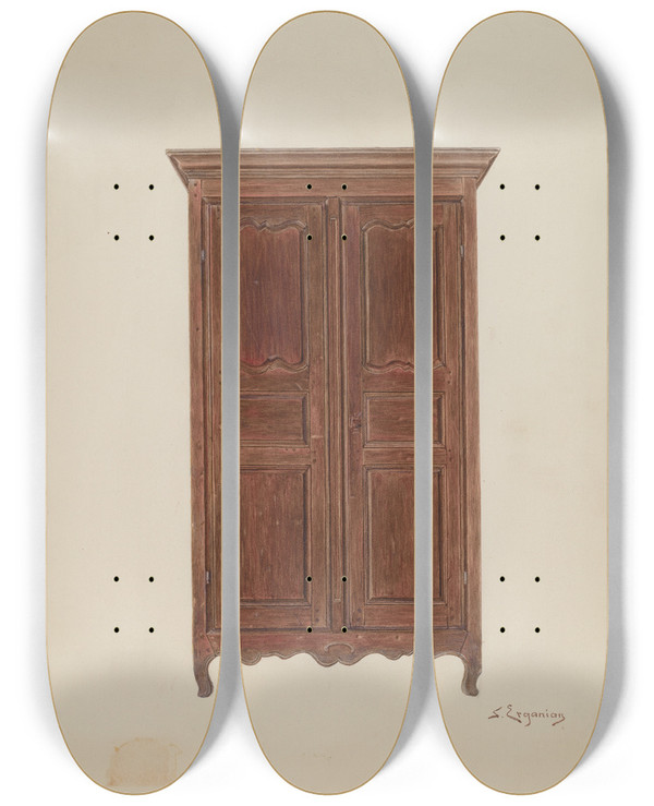 Triptych art skateboard deck of Sarkis Erganian Armoire by Sarkis Erganian