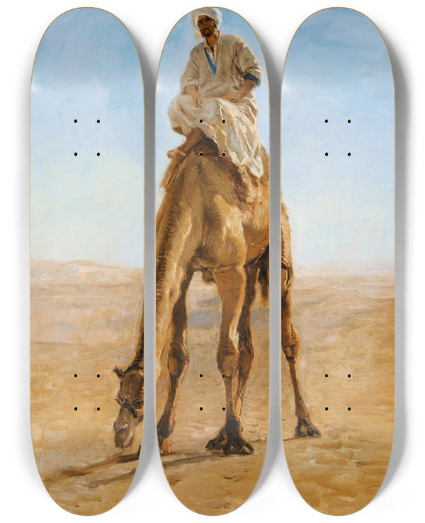 Triptych art skateboard deck of Lonadolpheauguste Belly Camel Grazing Study For Pilgrims Going To Mecca by Lon-Adolphe-Auguste Belly (1827-1877)
