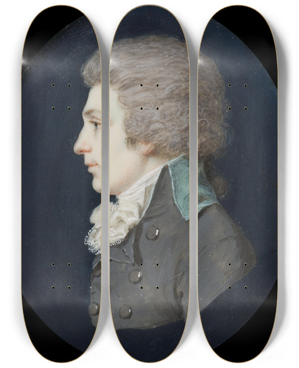 Triptych art skateboard deck of Pierrelouis Bouvier A Selfportrait by Pierre-Louis Bouvier