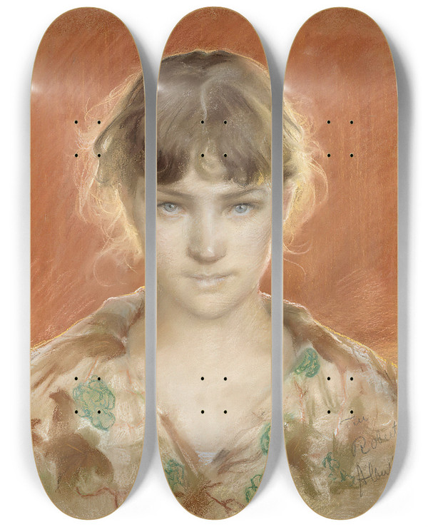 Triptych art skateboard deck of Albert Edelfelt Parisian Model In A Dressing Gown by Albert Edelfelt (1854-1905)