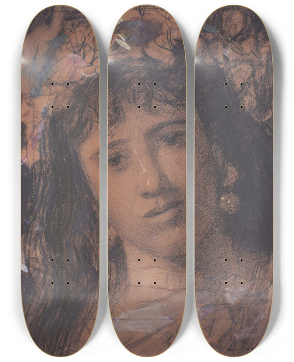 Triptych art skateboard deck of Eugne Smits Flora by Eugene Smits (1826-1912)