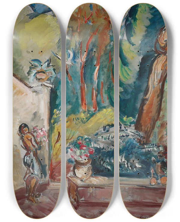 Triptych art skateboard deck of Emile Othon Friesz Jardin Desjarres by Emile Othon Friesz (1879-1949)
