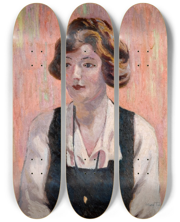 Triptych art skateboard deck of Allen Tucker The Pearl by Allen Tucker (1866-1939)