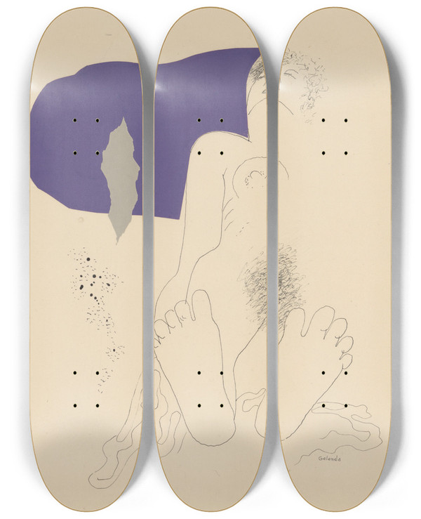 Triptych art skateboard deck of Mikul Galanda Reclining Nude by Mikulas Galanda (1895-1938)